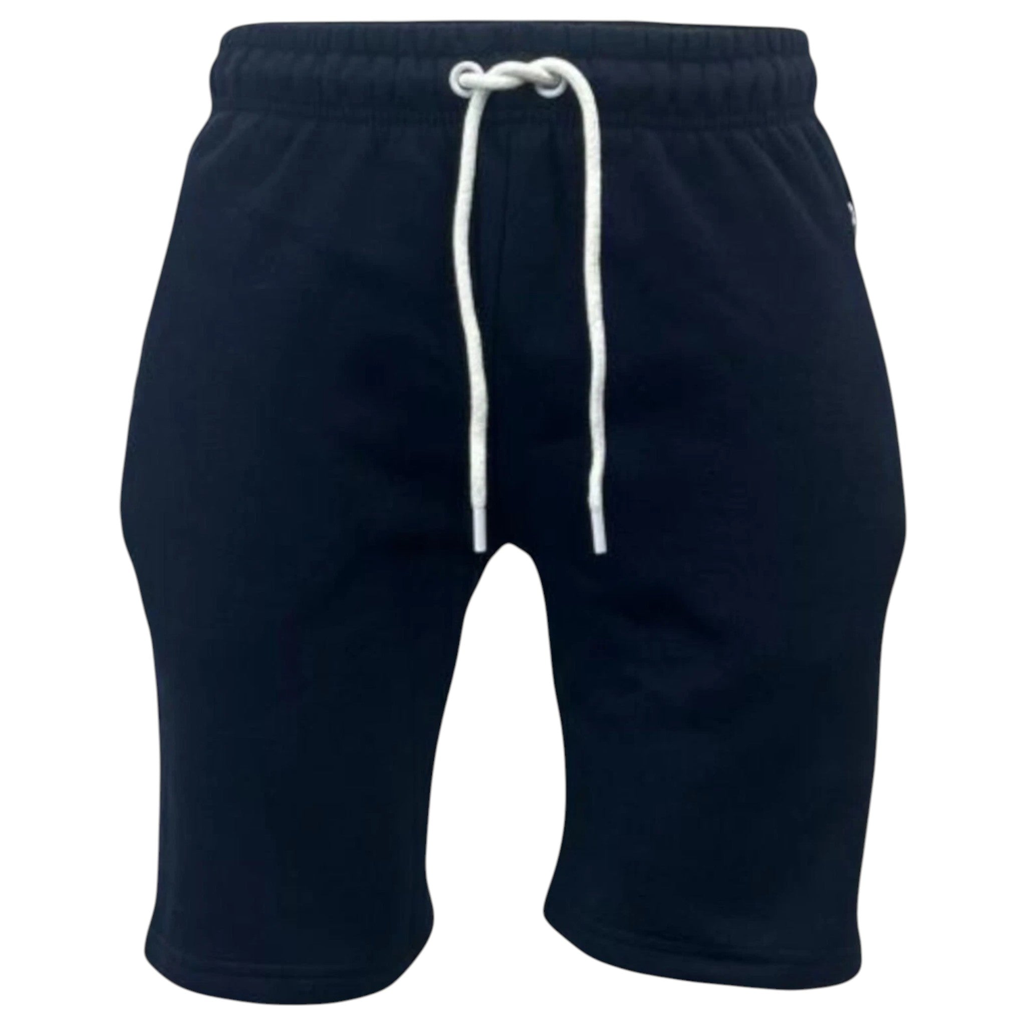 Men’s JDN black fleece shorts with white drawstring, elastic waistband, and soft cotton-blend fabric – casual gym or lounge wear